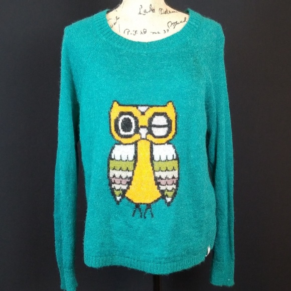 Woolrich orange winking Owl teal sweater C313:5:81 - Picture 1 of 8